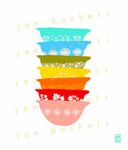 Load image into Gallery viewer, Stacked Vintage Bowls Rainbow Art Print
