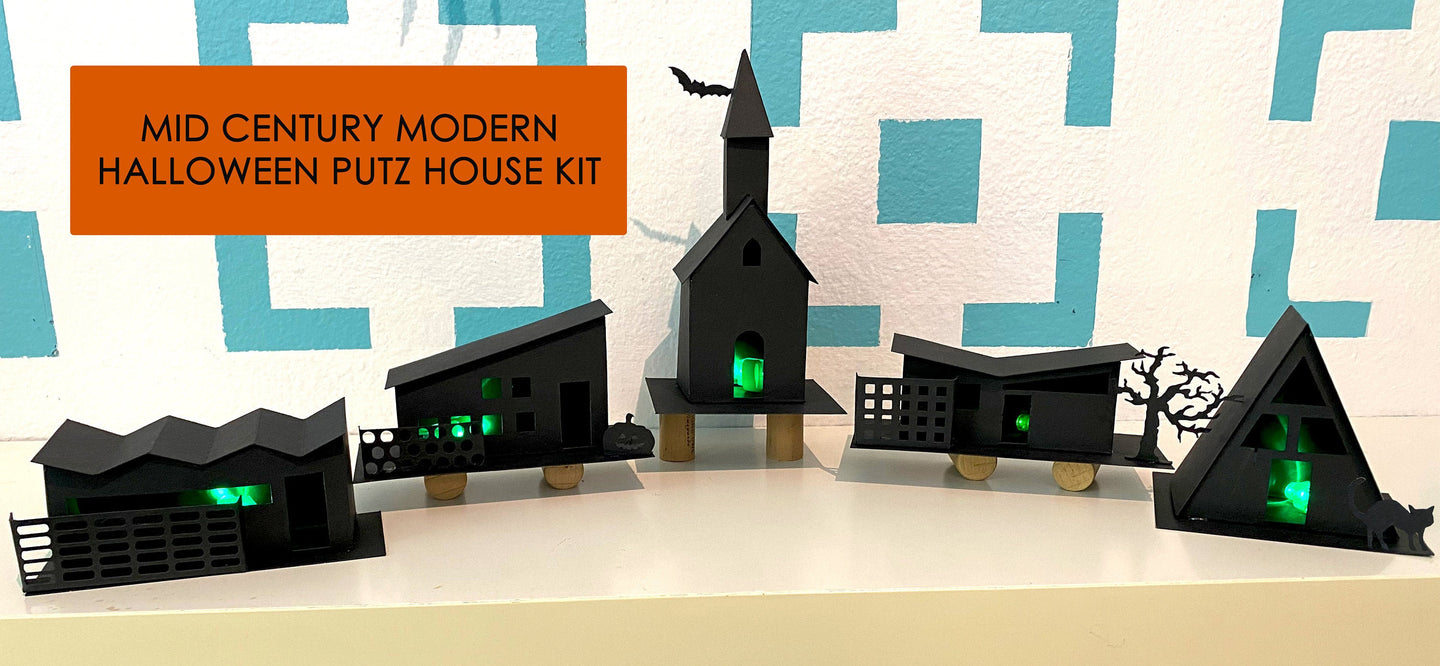 Mod Putz Houses Halloween DIY Kit Set of 5 Undecorated