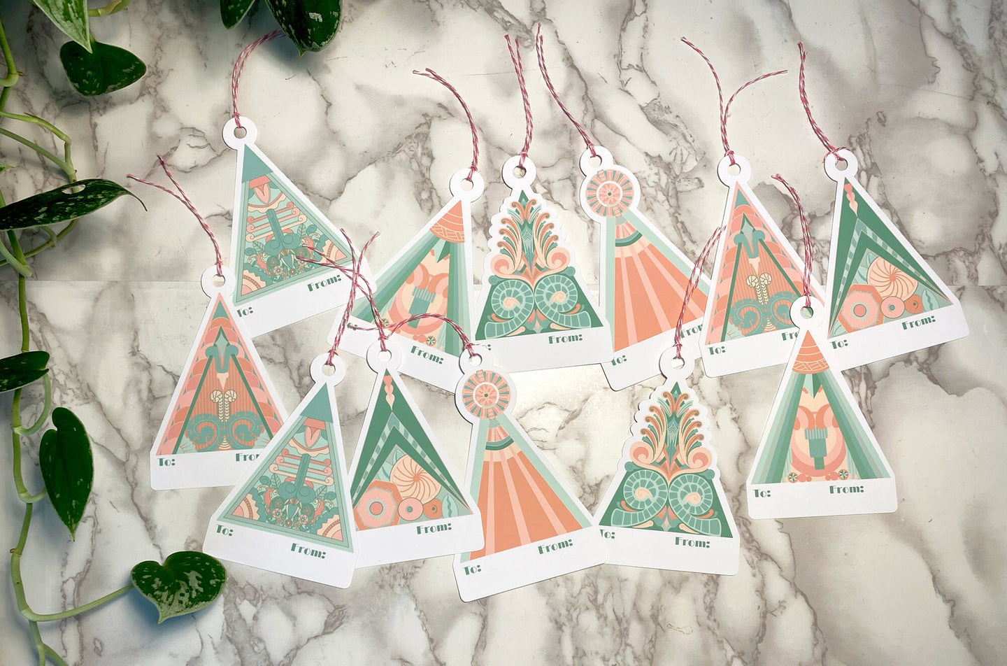 Art Deco Christmas Tree Tag Set of 12