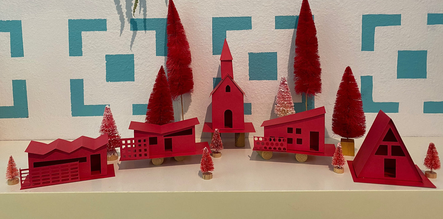 Mod Putz Houses DIY Kit Set of 5 Undecorated Red